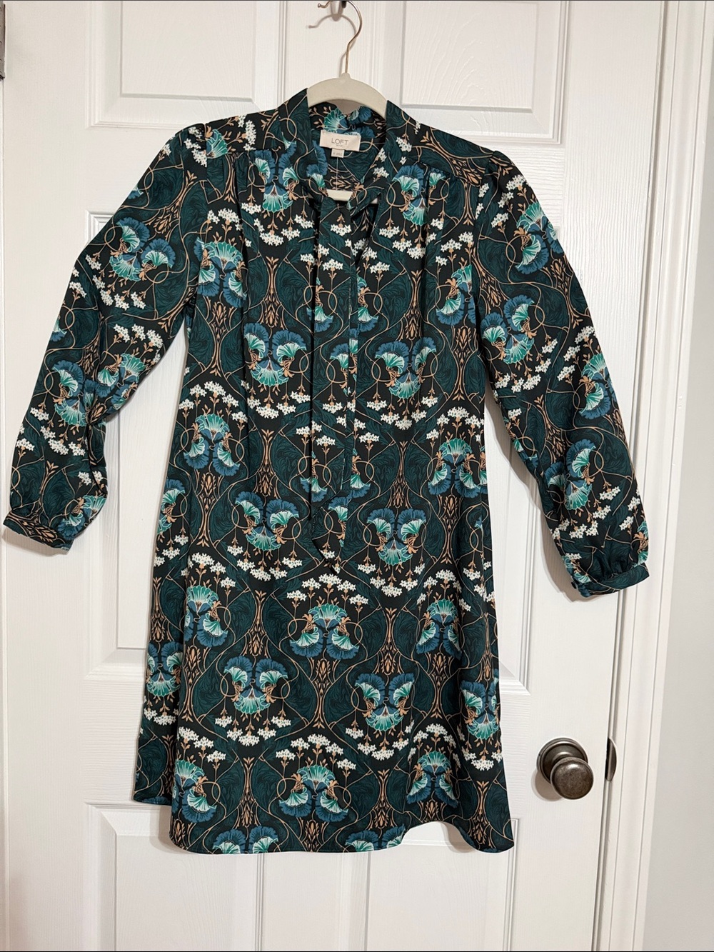 LOFT Teal Floral Long-Sleeve Dress - NWT
